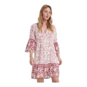 Lucky Brand Border Floral Print Hazell Peasant Dress size S